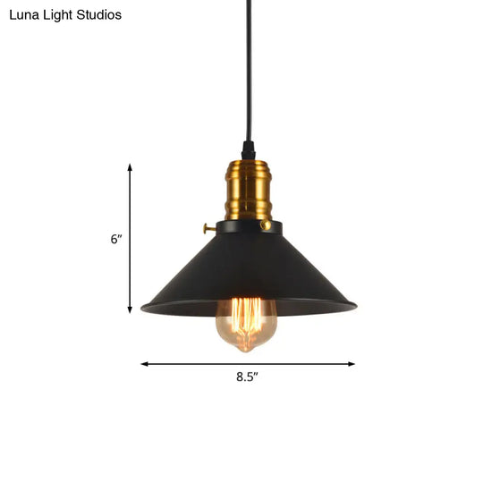 Industrial Tapered Pendant Light - 8.5’/10’/12’ Wide 1-Light Metal Hanging Lamp In Black For