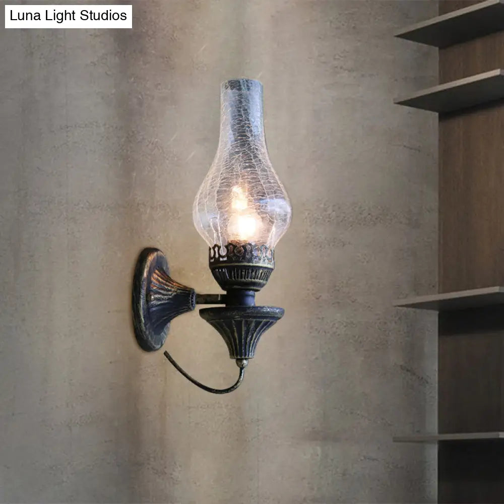 Industrial Textured White/Clear/Yellow Crackle Glass Wall Light Fixture - Vase Courtyard Design 1