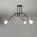 Industrial Twisted Metallic Semi-Flush Ceiling Light With Bare Bulb - Black 3/5 Lights For Hallway