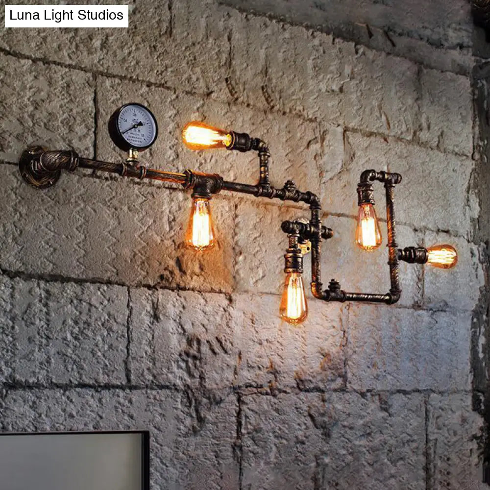Industrial Twisted Pipe Wall Light Fixture - 5-Head Iron Mount Sconce For Bedroom Black/Bronze