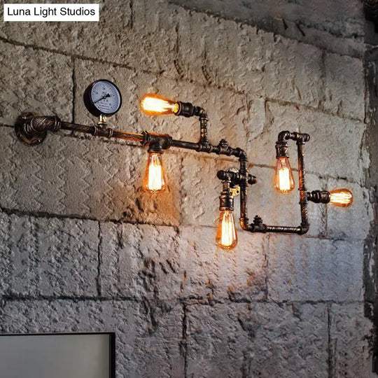 Industrial Twisted Pipe Wall Light Fixture - 5-Head Iron Mount Sconce For Bedroom Black/Bronze