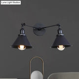 Industrial Vintage 2-Head Farmhouse Wall Mount Light In Black/Brass - Tapered Shade Iron Fixture
