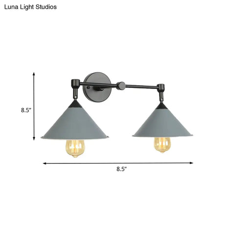 Industrial Vintage Wall Sconce With 2 Cone Lights - Metal Lamp For Restaurants In Black/Grey