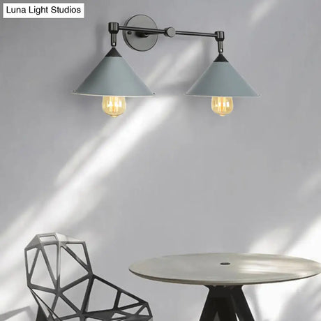 Industrial Vintage Wall Sconce With 2 Cone Lights - Metal Lamp For Restaurants In Black/Grey