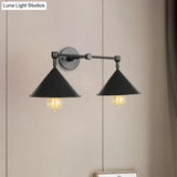 Industrial Vintage Wall Sconce With 2 Cone Lights - Metal Lamp For Restaurants In Black/Grey