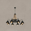 Industrial Wagon Wheel Chandelier With Adjustable Chain For Restaurant Ceiling Gloss Black