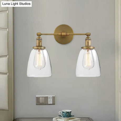 Industrial Wall Lamp: Clear Glass & Brass Sconce With 2 Lights For Foyer