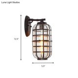Industrial Wall Mounted Outdoor Lamp With Seedy Glass And Single Bulb In Black/Bronze 5.5-8 Wide