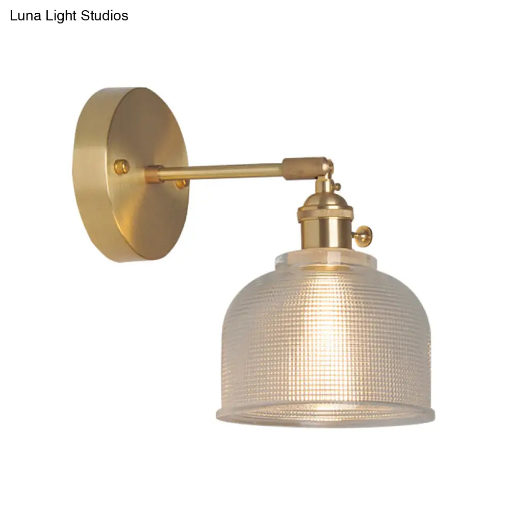 Industrial Wall Mounted Swing Arm Reading Light With Blossom/Bowl Clear Glass Shade - Iron Brass