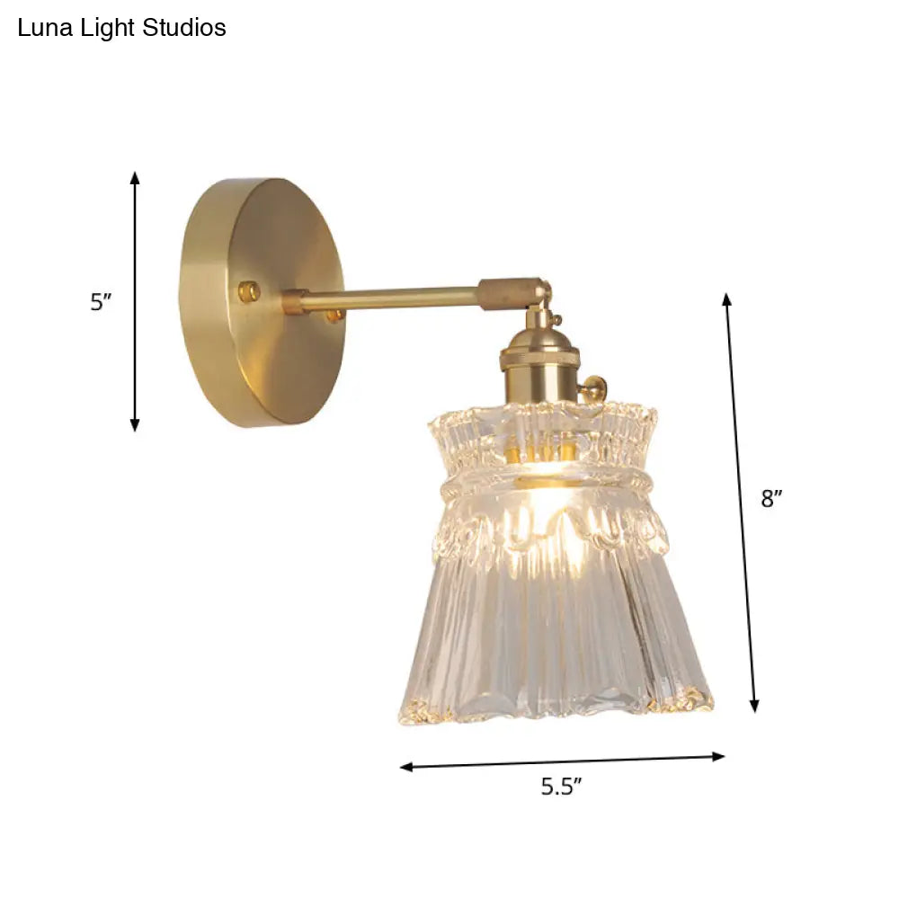 Industrial Wall Mounted Swing Arm Reading Light With Blossom/Bowl Clear Glass Shade - Iron Brass