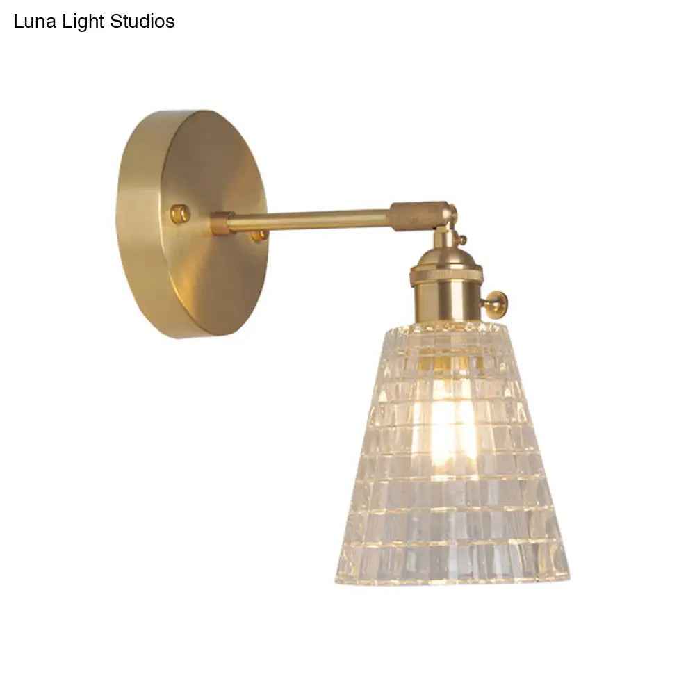 Industrial Wall Mounted Swing Arm Reading Light With Blossom/Bowl Clear Glass Shade - Iron Brass