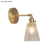 Industrial Wall Mounted Swing Arm Reading Light With Blossom/Bowl Clear Glass Shade - Iron Brass