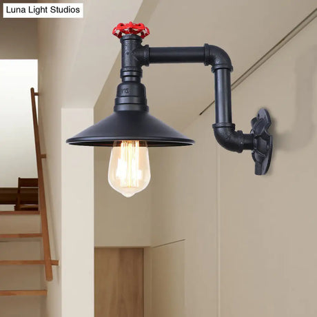 Industrial Wall Sconce With Metallic Black Finish And Conic Shade