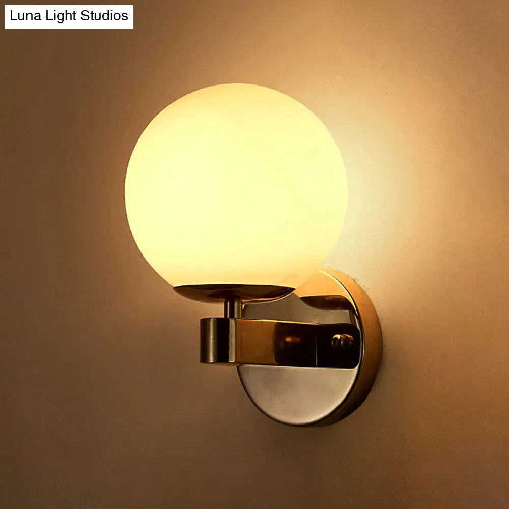 Industrial Wall Sconce With Opal Glass And 1 Light - Chrome/Gold Finish For Bedroom Lighting