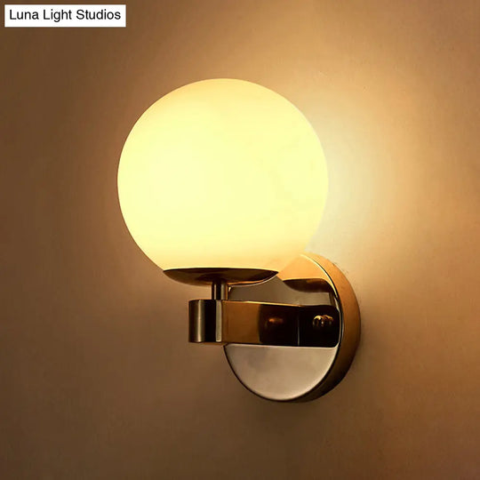 Industrial Wall Sconce With Opal Glass And 1 Light - Chrome/Gold Finish For Bedroom Lighting