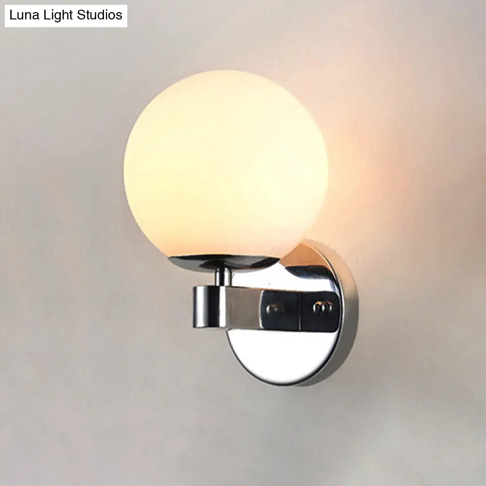 Industrial Wall Sconce With Opal Glass And 1 Light - Chrome/Gold Finish For Bedroom Lighting