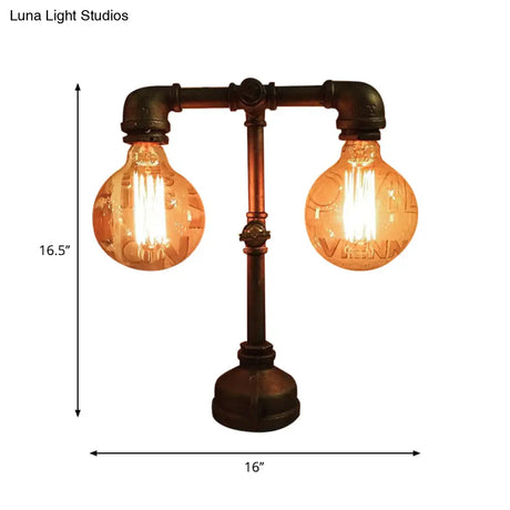 Industrial Water Pipe Table Lamp - 2 Lights Stylish Black Metal Fixture For Restaurant Lighting