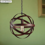 Industrial Weathered Copper Pendant Light - Vintage Metal Hanging Lamp With 1 Bulb For Living Room