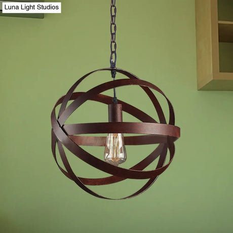 Industrial Weathered Copper Pendant Light - Vintage Metal Hanging Lamp With 1 Bulb For Living Room