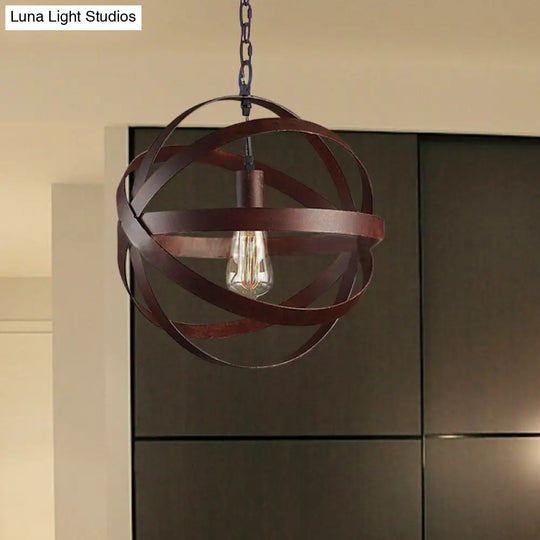 Industrial Weathered Copper Pendant Light - Vintage Metal Hanging Lamp With 1 Bulb For Living Room