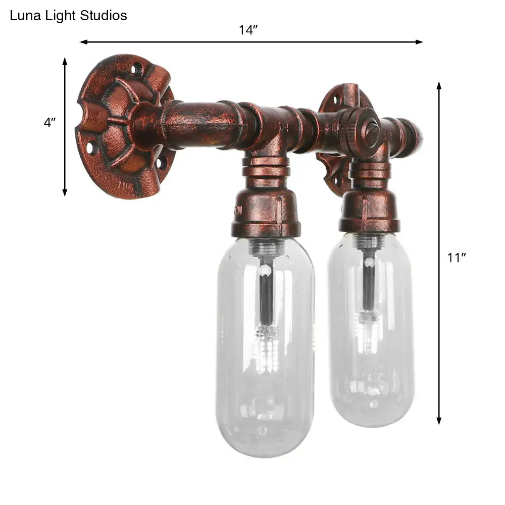 Industrial Weathered Copper Pipe Wall Sconce Lighting - Clear Glass Capsule & 2/4 Lights For Bedroom