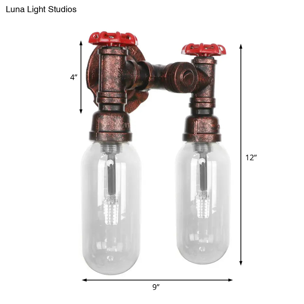 Industrial Weathered Copper Pipe Wall Sconce Lighting - Clear Glass Capsule & 2/4 Lights For Bedroom