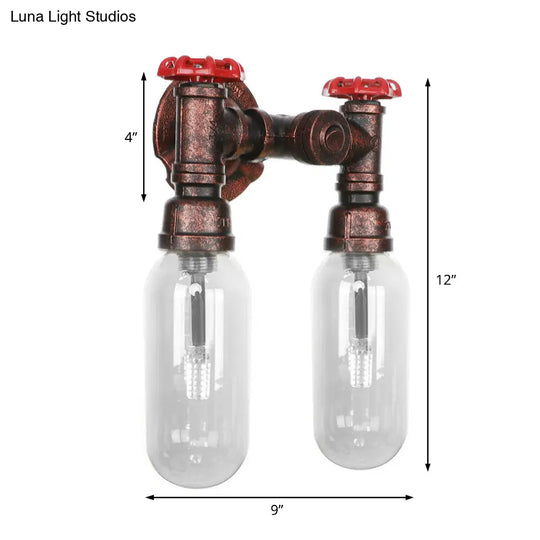 Industrial Weathered Copper Pipe Wall Sconce Lighting - Clear Glass Capsule & 2/4 Lights For Bedroom