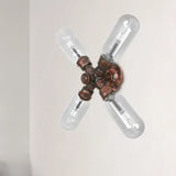 Industrial Weathered Copper Pipe Wall Sconce Lighting - Clear Glass Capsule & 2/4 Lights For Bedroom