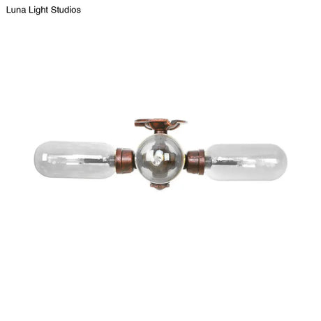 Industrial Weathered Copper Semi Mount Indoor Ceiling Light With Clear Glass And Pipe Design -