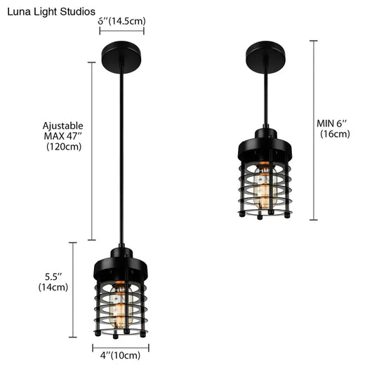 Industrial Wire Cage Pendant Light Fixture - Black/Rust Finish