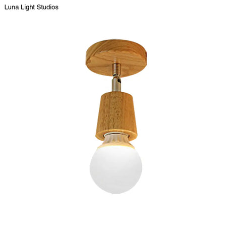 Industrial Wood Exposed Bulb Ceiling Light Fixture - 1 Bedroom Mini Semi Flush