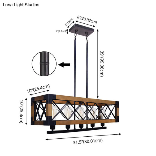 Industrial Wood Rectangular Island Chandelier Light For Living Room Decor