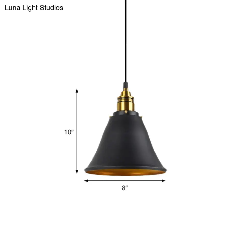 Industrial Wrought Iron Pendant Light With Bell Shade - Black/White/Gold Ideal For Living Room