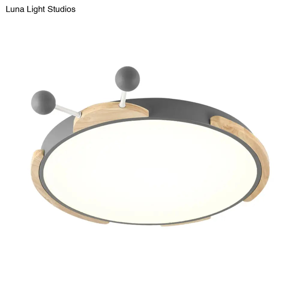 Insect Cartoon Ceiling Lamp With Led Flushmount Lighting In Warm/White Light - Gray/Green