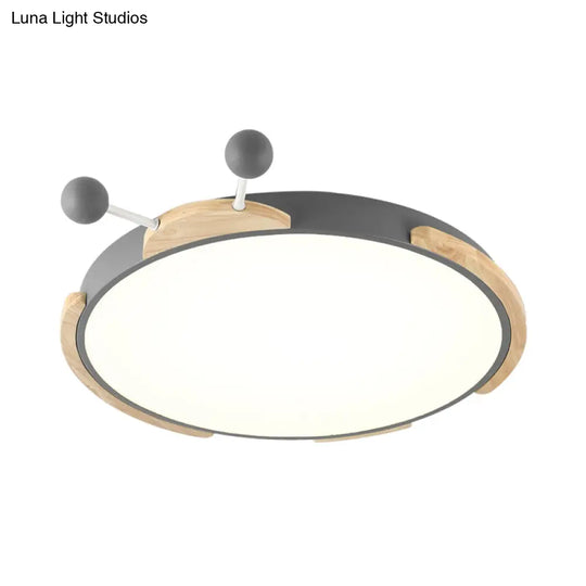 Insect Cartoon Ceiling Lamp With Led Flushmount Lighting In Warm/White Light - Gray/Green