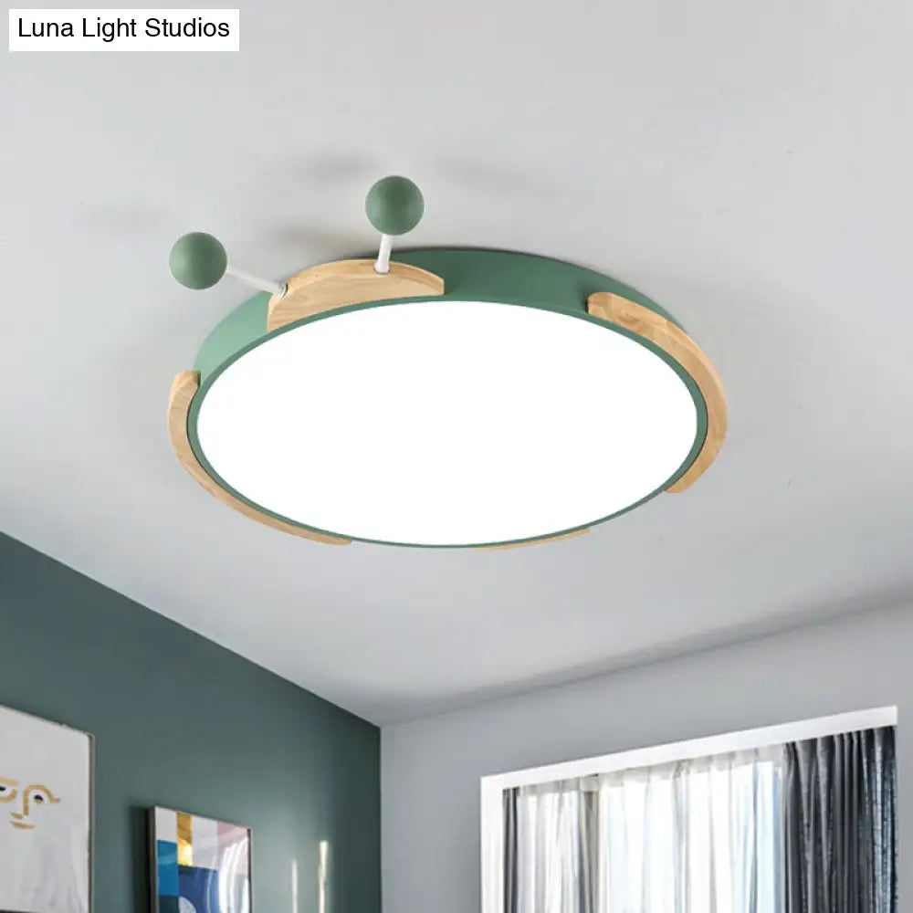 Insect Cartoon Ceiling Lamp With Led Flushmount Lighting In Warm/White Light - Gray/Green Green /
