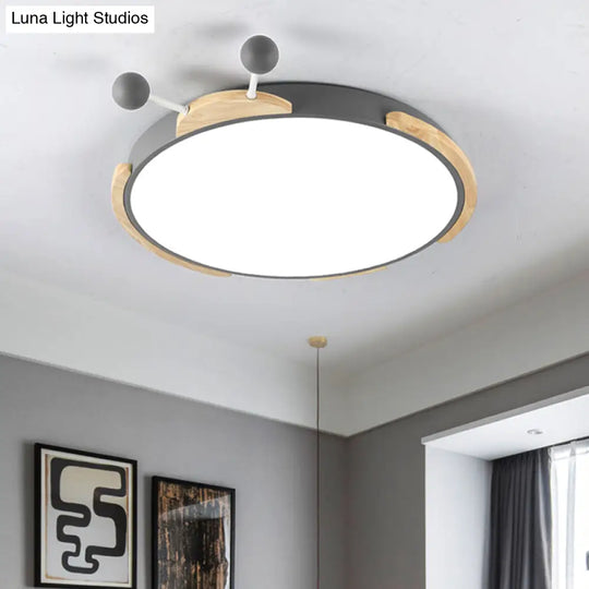 Insect Cartoon Ceiling Lamp With Led Flushmount Lighting In Warm/White Light - Gray/Green Grey /