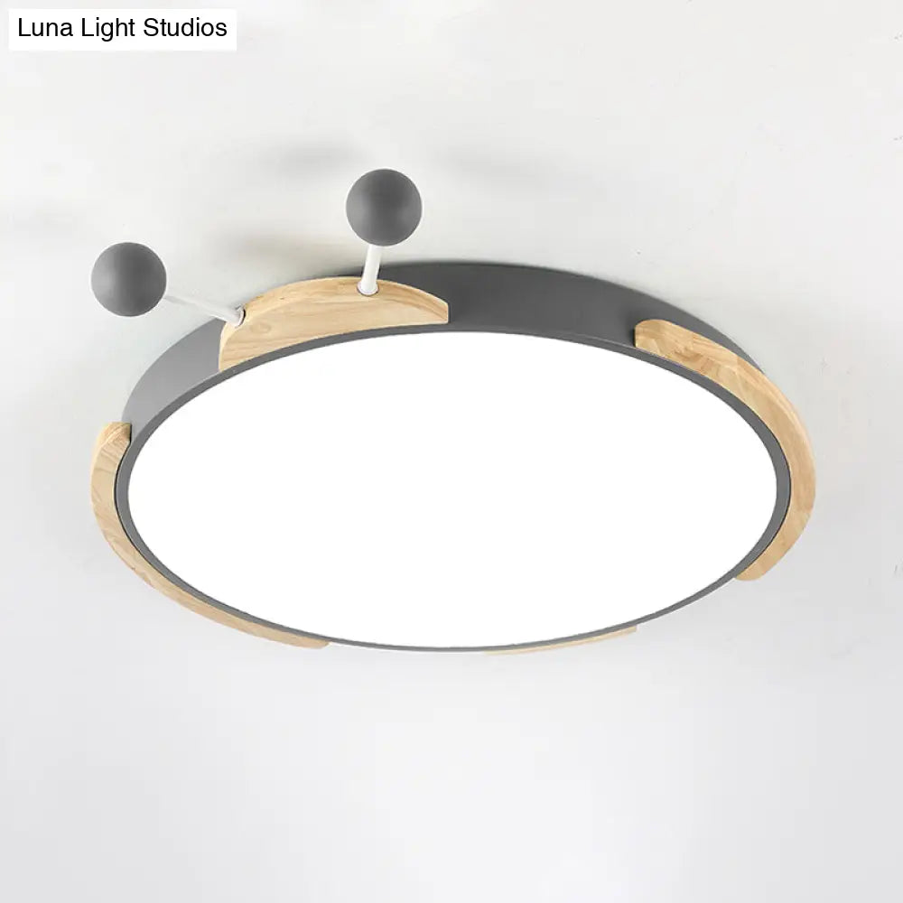 Insect Cartoon Ceiling Lamp With Led Flushmount Lighting In Warm/White Light - Gray/Green