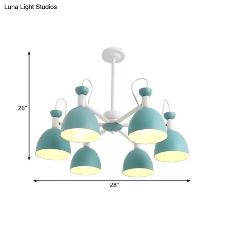 Inverted Iron Goblet Chandelier With Macaron Ceiling Suspension - Blue And White