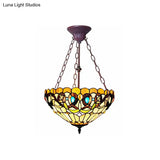 Inverted Tiffany Style Stained Glass Bedroom Chandelier In Yellow By Victoria Design