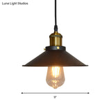 Iron Black Cone Shade Pendant Light With Roll-Trim - 1-Light Suspension Lamp For Factory Ceiling