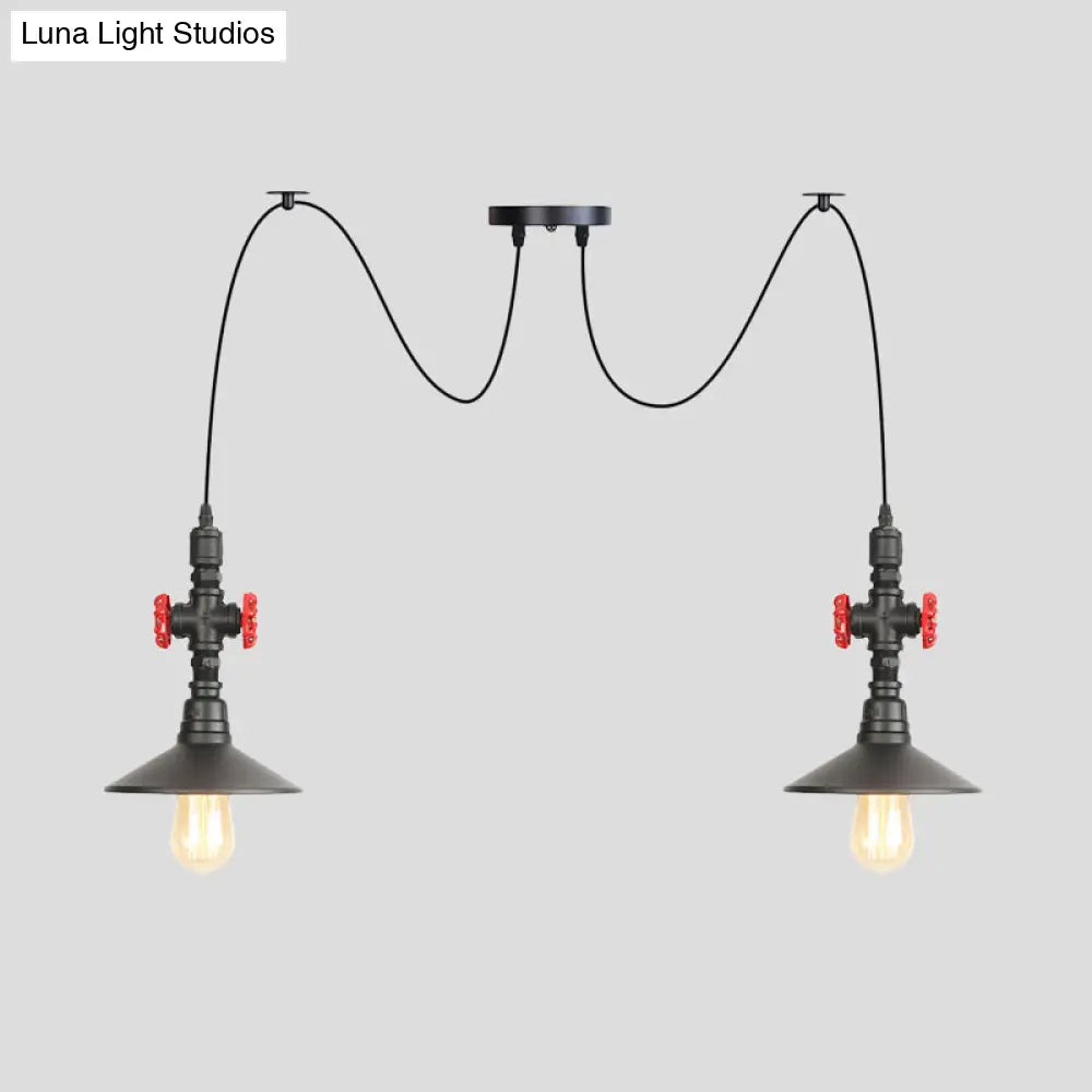 Iron Black Multi Light Chandelier Saucer With 2/3/6 Heads - Antiqued Swag Ceiling Pendant Lamp