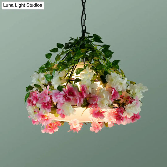 Diamond Cage Hanging Light Kit With Single Bulb Industrial Iron Ceiling Pendant And Decorative Plant
