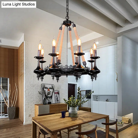 Iron Candle Chandelier Light Fixture - 6/8 Heads Black Dining Room Hanging Ceiling