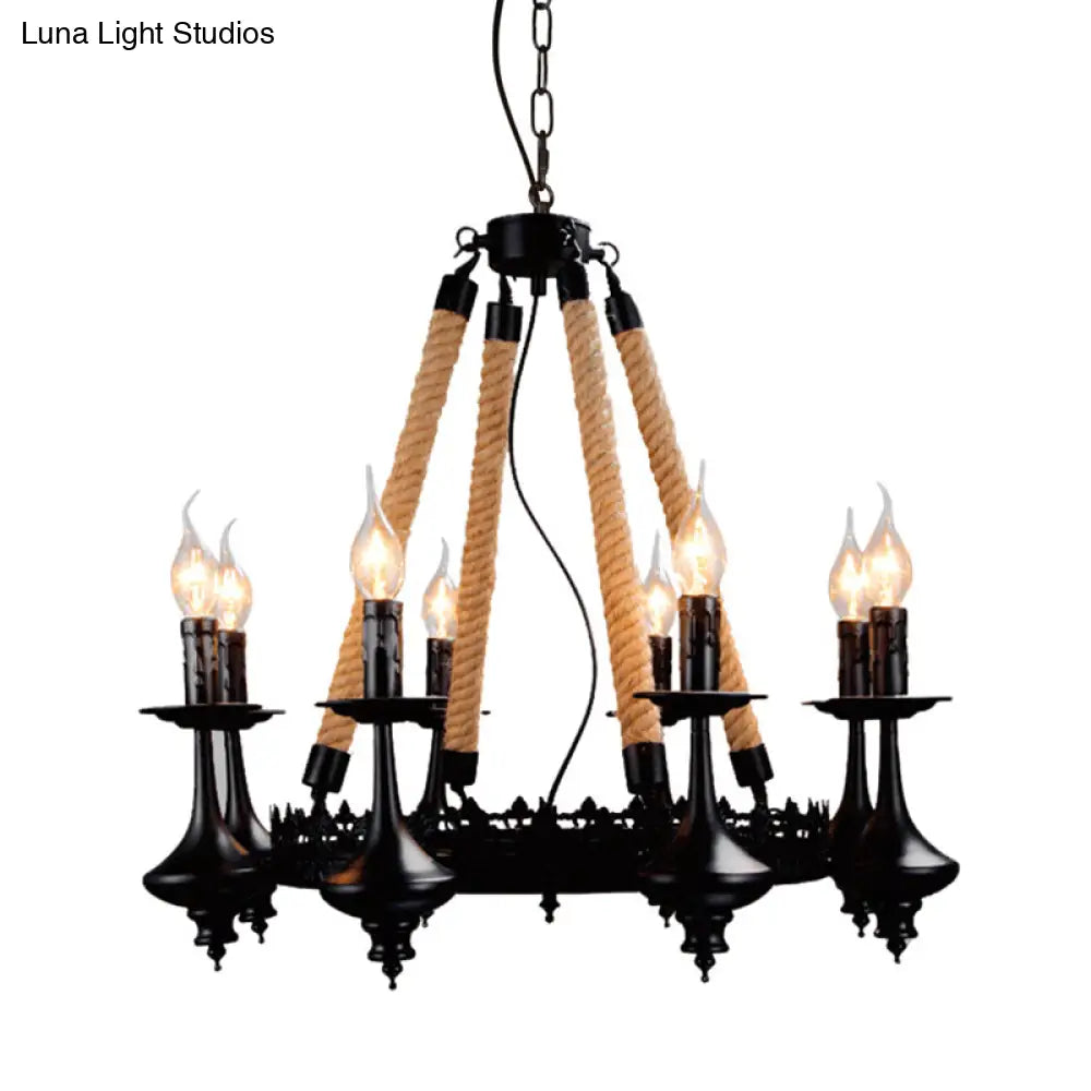 Iron Candle Chandelier Light Fixture - 6/8 Heads Black Dining Room Hanging Ceiling