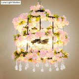 Iron Chandelier With Antique Black Finish Cylindrical Cage Design Crystal Drops And 6 Bulbs -