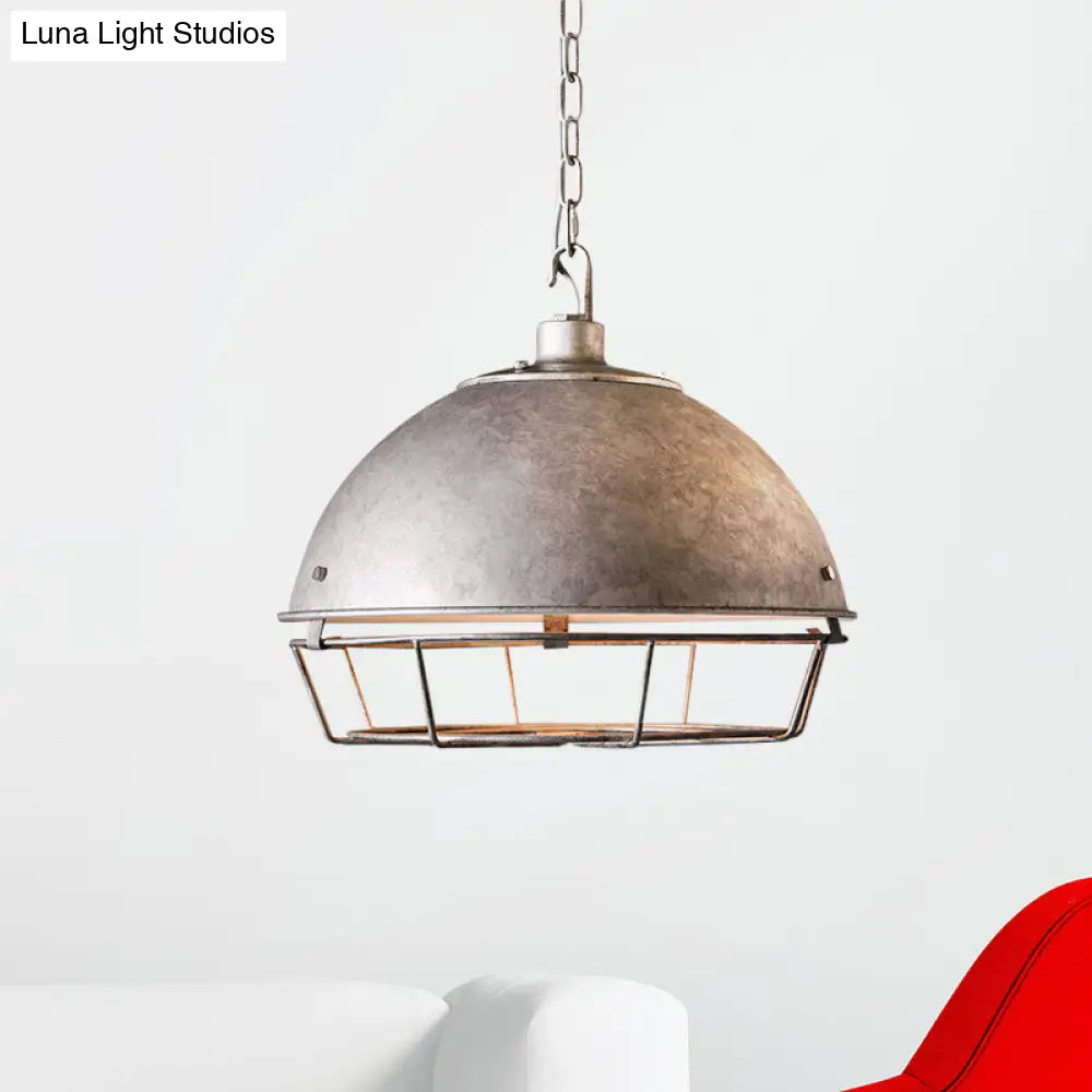 Iron Dome Farmhouse Dining Pendant Lamp With Cage - Black/Rust/Silver 1 Bulb