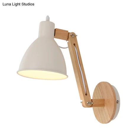 Iron Domed Wall Mounted Lamp: Modern 1 Head Light With Swing Arm And White/Black Finish