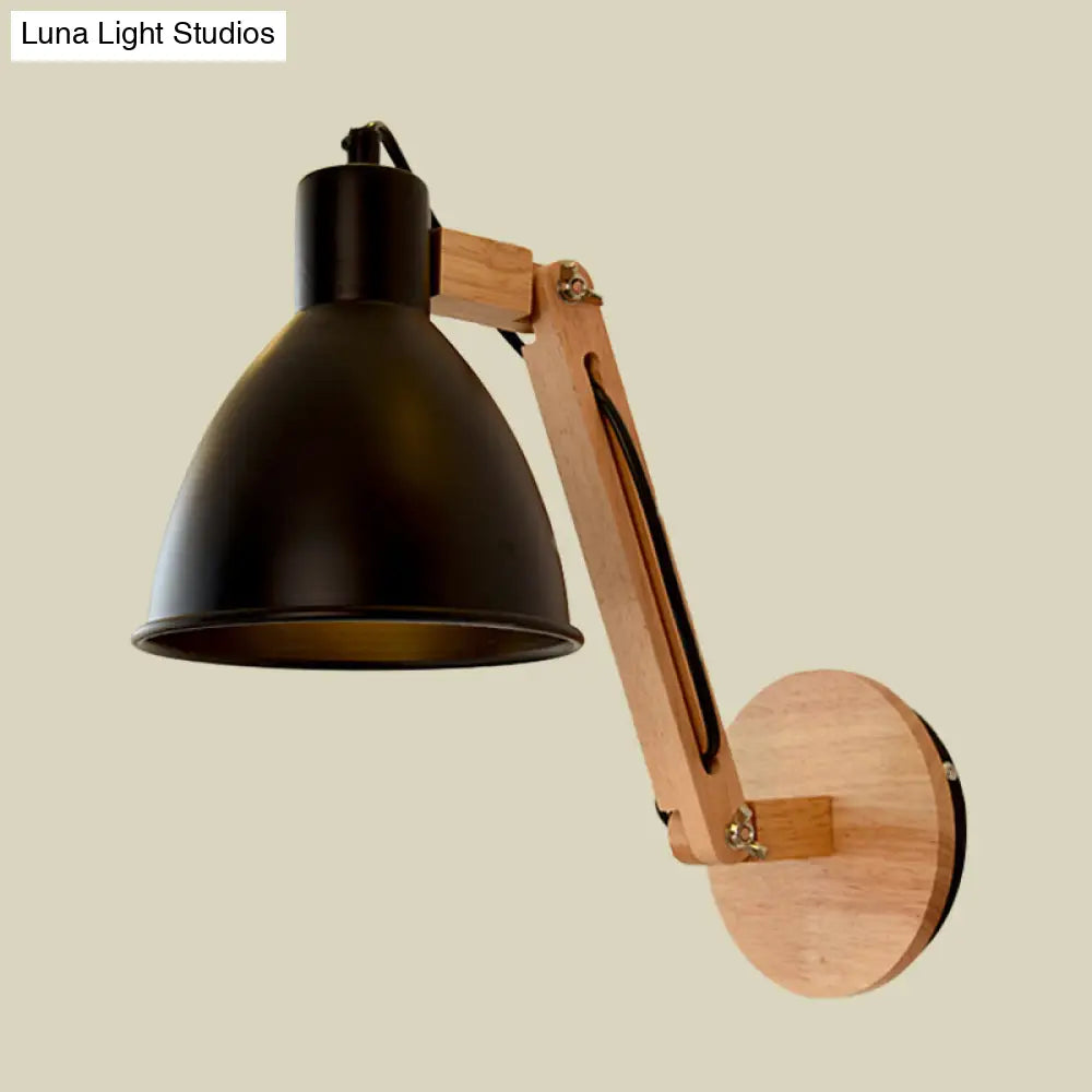 Iron Domed Wall Mounted Lamp: Modern 1 Head Light With Swing Arm And White/Black Finish
