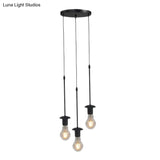 Iron Exposed Bulb Drapes Ceiling Light Loft Pendant Lighting - Black 5/10 Heads Bistro Multi